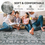 5 ft Round Rugs for Living Room Bedroom Rug Circle Area Rug for Dining Room Table Throw Neutral Vintage Circular Rugs Washable Soft Comfortable Grey