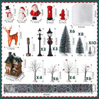 Kajaia 68 Pieces Christmas Winter Houses Village Set, Christmas Bare Branch Trees Snowman Winter Village Town Buildings Accessories Set for Christmas Figurine Village Miniature Home Desktop Decor