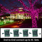 Pink Wide Angle LED String Lights, 64.8 Ft 300 Count, Pack of 3 Strands 21.9 Ft 100 Lights UL Certified Commercial Grade Green Wire 5mm Holiday String Light