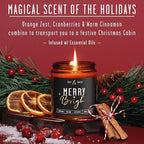 Christmas Candles Scented – ‘Merry & Bright’ Soy Christmas Candle, w/Cranberries, Cinnamon & Orange - Infused with Essential Oils I Holiday Candles I 9oz, 50Hr, Made in USA