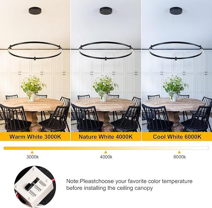LED Black Chandeliers Modern Pendant Light, 40W Dimmable,1 Rings Dimmable Chandelier Lighting Fixture for Living Room Bedroom Kitchen Island Resturant Dining Room 3000K-6000K