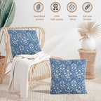 Ridhi Hand Block Print 18x18 Baby Blue Decorative Outdoor Couch Throw Canvas Pillow Cover Set of 2 Washable Modern Vintage Boho Chic Spring Home Decor Gifts Cover