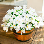 Artificial Flowers for Outdoors, 3 Bundles Fake Silk Azalea Bouquet Faux Flower Plants Outside Decoration UV Resistant Realistic Fake Flowers for Planter Front Door Patio Garden Walkways Home, White