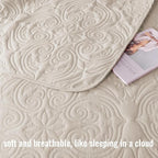 Exclusivo Mezcla Twin Quilt Bedding Set with 1 Pillow Sham, Lightweight Brich Beige Twin Size Quilt Bedspread with Vintage Damask Pattern, Soft Bedspreads Coverlets for All Seasons