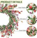 Artgar Front Door Wreath 24 Inch Spring/Summer Wreaths for Front Door, Front Door Wreaths for All Seasons for Indoor Outdoor Home Office Wall Window Wedding Farmhouse Decor (Red&Orange&Purple)