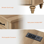 WAMPAT End Table with Charging Station, Wood Side Table with Drawer and Storage Cabinet, Modern End Table with Power outlets USB Ports for Living Room Bedroom, Oak