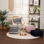 REDEARTH · Cube Low Pouf Foot Stool Ottoman - Hand Knitted Poof - Cord Boho Pouffe - Home Décor - Stuffed Footrest for Living Room - Nursery - Bedroom - Patio (16" x 16" x 8") - Navy Blue