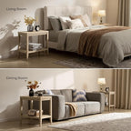 SICOTAS Rattan Nightstands Set of 2 - Boho Shelf Bedside Tables Narrow End Table Living Room Set of 2 Side Table with Rattan Storage Shelves for Small Space - Light Oak