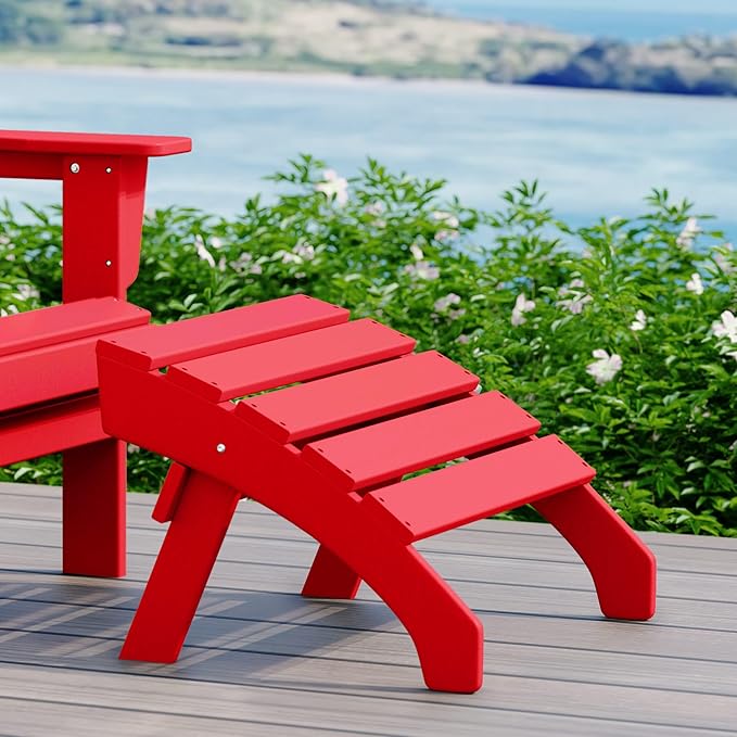 WestinTrends Dylan Outdoor Patio HDPE Adirondack Ottoman Footrest, Red