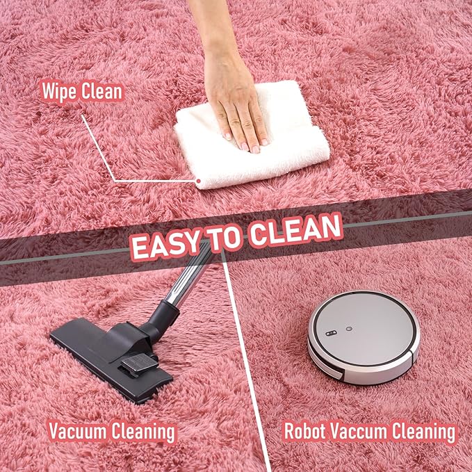 Large 8x10 Area Rugs for Living Room, Cameo Pink Soft Shag Rug for Bedroom, Non-Slip Ultra Fluffy Rug, Modern Plush Carpet for Girls Boys Kids Room Dorm, Fuzzy Rug for Home Decor Aesthetic