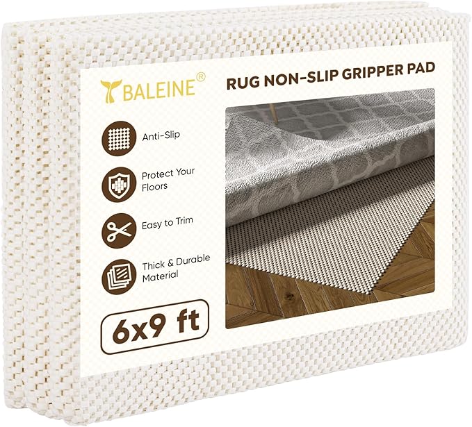 BALEINE Non Slip Rug Pad Rug Gripper for Hardwood Floors, Extra Thick Non Slip Mat Under Carpet (6'x9')