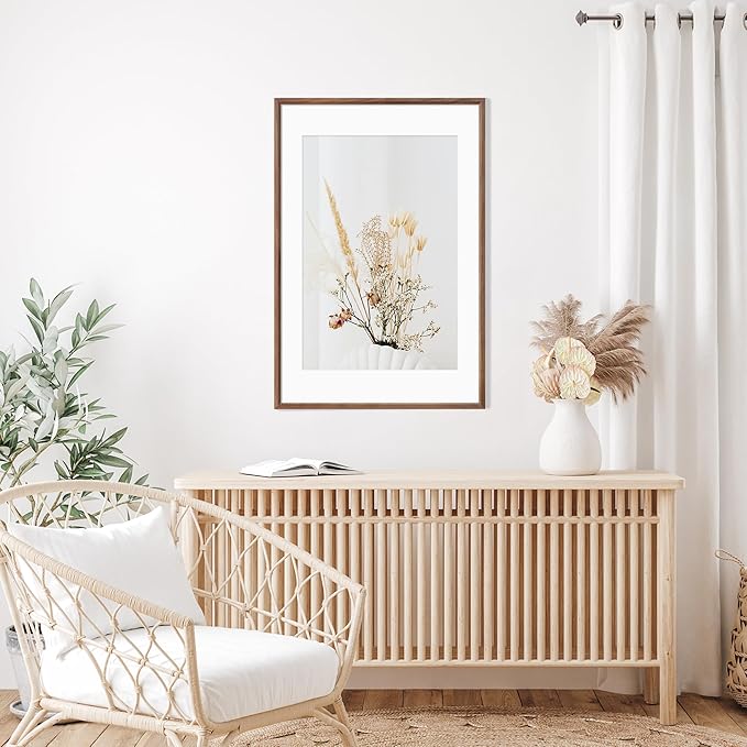 20x30 Poster Frame Set of 2 Natural Solid Walnut Photo Frames with 16x24 Removable Mat Wall Hanging Large Handcrafted Frame with HD Plexiglass Wall and Tabletop Display Large Picture Frame