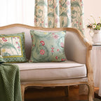 patdrea Designer Pack of 4 Throw Pillow Covers,French Vintage Rustic Linen with Green Floral Pattern Pillows Cover,Decorative Lumbar Square Pillowcases Cushion for Bed Living Room Outdoor Car