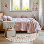 Wonnitar Pink Floral Round Rugs 5ft, Soft Circle Rug Non Slip Washable Round Carpet, Boho Non-Shedding Flower Distressed Circle Carpets for Bedroom Girls Room Nursery