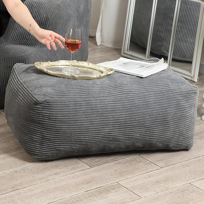 Square Pouf Ottoman, Comfy Lazy Floor Footrest with Memory Foam Filling for Living Room, Grey