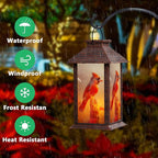 Solar Lanterns Outdoor, Waterproof Cardinal Garden Hanging Lanterns with LED Flickering Flameless Candles, Lantern Decor Birthday Gifts for Women Mom Grandma