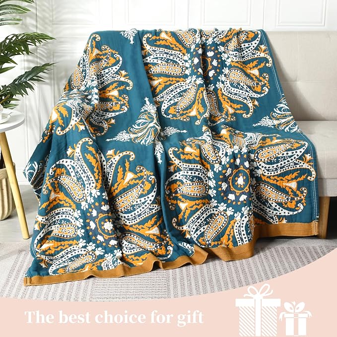 Boho Throw Blanket for Bed - 100% Pure Cotton Ultra Soft Rustic Quilt - Farmhouse Decor Bed Blankets, All Season Rustic Throw for Sofa Couch Chair(60"×80", Boho Floral)