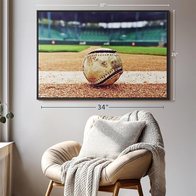 ElephantStock Baseball In Stadium Wall Art - Horizontal Framed Canvas - 1-Piece Living Room Wall Decor - Car Photography Canvas Print - Brown and Beige Decor for Wall - 37" X 25"