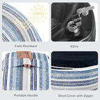 LVTXIII Outdoor Inflatable Ottoman, Fade-Resistant Round Footrest Stool D31”x H14”, Portable Patio Pouf for Garden Camping or Home Use, Stripe Layered Blue