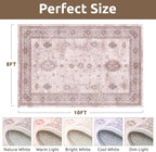 AMOAMI-Vintage Area Rug 8X10 Pink Rugs for Living Room-Soft Living Room Rug Non Slip Rugs for Bedroom Carpet Machine Washable Rug for Dining Room Bedside Office Room Decor