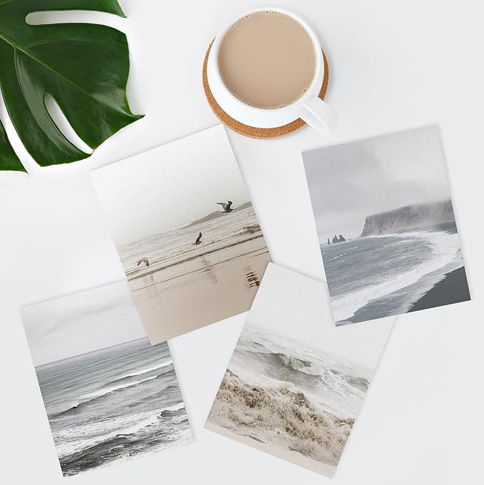 SIGNWIN Poster Bathroom Decor, Wall Art Room Decor Multicolor for Living Room, Bedroom, Office White Minimal Ocean Beach Seashore Coastal Landscapes Nature Wilderness Realism Landscape - 12"x16"x4