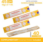 Satya Nagchampa Sandalwood Incense Sticks, Satya Bng (Bangalore) Insenses 15gmx3 Pack (45 GMS) with Raajsee Incense Holder Bundle, Satya Nagchampa Natural Incense