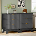 Fluted Nightstand with Charging Station, 24" Wide Bedside Table with 3 Large Storage Drawers, Modern Wood Side Table Night Stand, End Table Small Dresser for Bedroom, Living Room, Dorm, Black