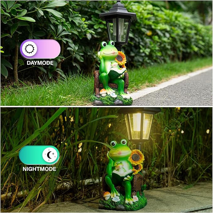 mopha Solar Garden Statues Frog Decor wth Lanterns - 12.5'' Figurines Decorations for Patio Yard Lawn Ornaments Gifts for Christmas Birthday Easter Housewarming