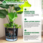 Tall Round Planter Set of 2, 20" Large Planter Pots with Built-in Drainage and a Water Level Monitor and Wheels for Patio, Porch, Living Room, or Home Office