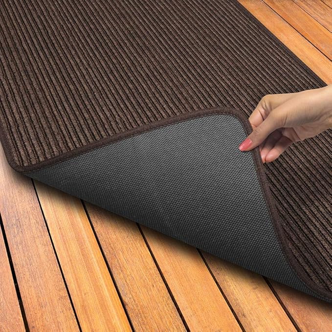 House, Home and More Indoor Outdoor Double-Ribbed Carpet Runner with Skid-Resistant Rubber Backing - Bittersweet Brown - 4 Feet x 25 Feet