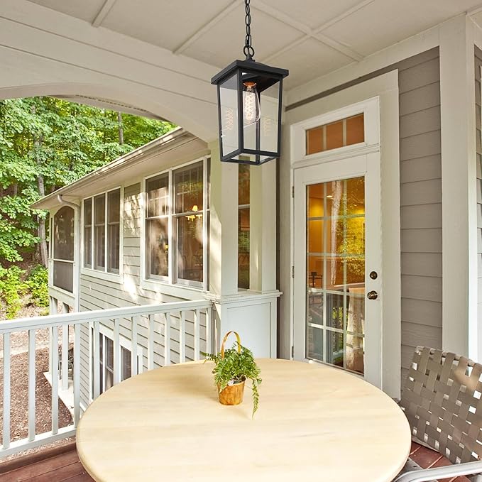 LOG BARN Outdoor Pendant Light Fixture, Farmhouse Exterior Lights, Anti-Rust Ceiling Outdoor Light with Clear Glass, Lantern Hanging Light for Front Door, Entry, Porch, and Gazebo