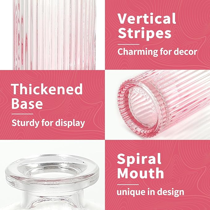 Glass Bud Vases Set of 20, Living Bud Vases, Small Bud Vase in Bulk, Mini Flowers Vases for Centerpiece, Vintage Decorative Vase Set for Table Decorations, Wedding Reception, Home Decor (Pink)