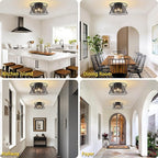 3-Lights Black Ceiling Light Vintage Geometric Chandelier Light Fixture Adjustable Metal Semi Flush Mount Lighting for Kitchen Room Dining Room Foyer