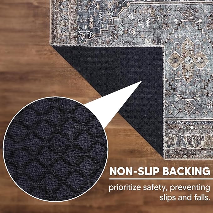 Keen Home Design 10x14 Rug - Machine Washable Area Rug with Non-Slip Backing, Ideal for Living Room, Dining Room, Bedroom - Vintage, Easy Clean, Durable, Low Pile Rug - (9'7" x 14')