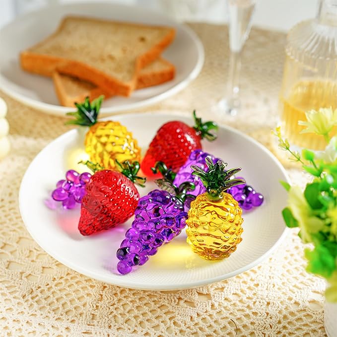 Glass Fruit Decor Crystal Pineapple Figurine Collectibles Hand Blown Glass Fruit Pineapple Decoration for Home Kitchen Office for Women