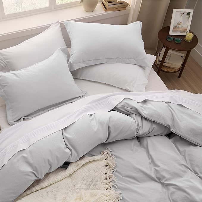 Bedsure Light Grey Duvet Cover Full Size - 3 Pieces Prewashed Extra Soft Cotton-Like Bedding Set, Includes 1 Duvet Cover 80x90 Inches with Zipper Closure & 2 Pillow Shams, Comforter Not Included