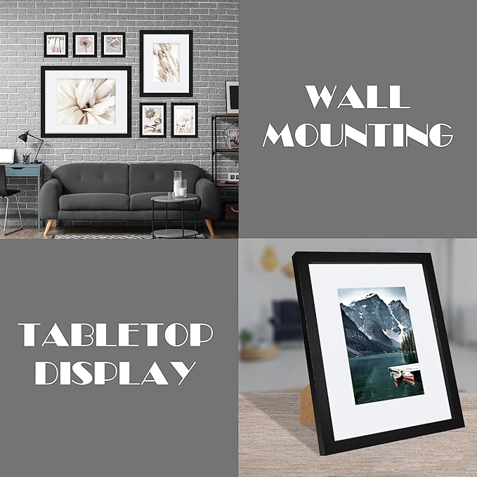 8x10 Black Picture Frames set of 3, Made of Wooden and Glass Photo frame - Displays Picture 5x7 with Mat or 8 x 10 without Mat, Desktop & Wall Collage Frame set