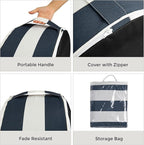 FUNHOME Inflatable Outdoor Ottoman with Air Pump,20"x9" Portable Patio Pouf,Water Resistant,Fade-Resistant,Round Blow Up Footrest Stools for Home Garden Camping Travel(Blue White)