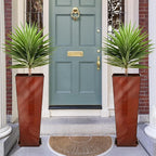 KOL 28''H. Tall Galvanized Steel Glazed Planter with Saucer, Set of 2, Planter Pots with Insert for Indoor & Outdoor Use, Decorative Flower Plant Pots for Front Porch, Patio, Deck - Reddish Brown