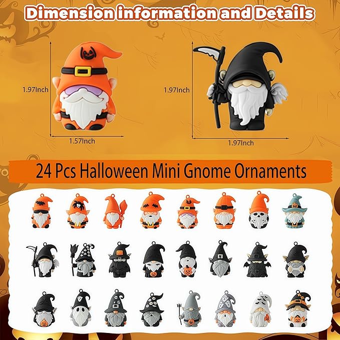 24PCS Halloween Mini Gnome Ornaments, Suitable for Halloween Party Small Gifts, Birthday Gifts Boys and Girls, Classroom Rewards,Candy Bags Collectible Animals Figurine Doll