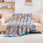 Boho Throw Blanket for Bed, 100% Cotton Soft Rustic Quilt Fall Blanket, 60"x80" Floral Printed Farmhouse Decor Bed Blankets, All Season Rustic Reversible Bohemian Throw Quilt