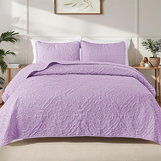 Exclusivo Mezcla Twin Quilt Bedding Set with 1 Pillow Sham, Lightweight Lalic Twin Size Quilt Bedspread with Vintage Damask Pattern, Soft Bedspreads Coverlets for All Seasons