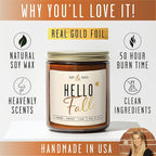 Fall Candles - 'Hello Fall Scented Candle' w/Cinnamon, Pumpkin & Fir I Infused with Essential Oils Autumn Scented Soy Candles for Home Décor, 9oz Reusable Jar, 50Hr Burn, Made in USA