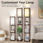 OUTON Floor Lamp with Shelves, LED Shelf Floor Lamp with USB & Type C Ports, 1 AC Outlet, 3 Color Temperature, Storage Display Wood Column Tall Standing Lamp for Living Room, Bedroom Office, Walnut