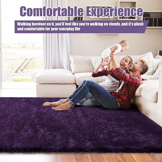 8x10 Fluffy Area Rugs for Living Room,Shag Area Rug for Bedroom,Soft Purple Fuzzy Rug Non-Shedding Indoor Plush Carpet for Kids Bedroom Nursery Home Decor