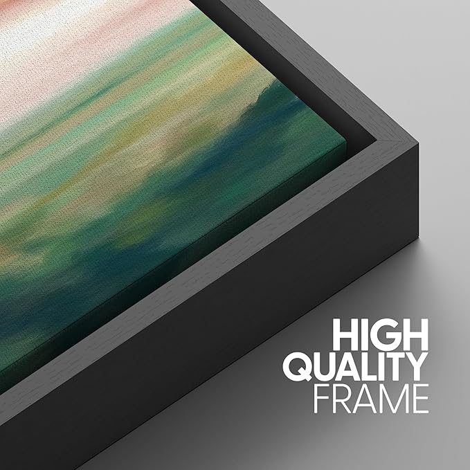 SIGNWIN Framed Canvas Print Wall Art Set Pastel Watercolor Pink Cloud Sky Green Countryside Hill Nature Wilderness Illustrations Modern Art Decorative Scenic Relax/Calm for Bedroom - 24"x36"x3 Black