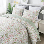 Travan 3-Piece Quilt Set Quilted Bedspread Lightweight Coverlet Set Garden Style Floral Printed Oversized Quilted Bedding Set with Shams for All Season, Flower Sea, King Size