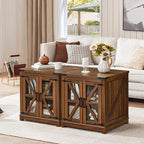 Farmhouse End Table with Charging Station Set 2, 24" Large Sofa Side Table with Glass Barn Door, Nightstand with Adjustable Storage Shelf,Wood Square Bedside Table for Living Room,Bedroom