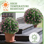 Yunlly Set of 2 Artificial Boxwood Topiary Ball Tree Fake Bushes Shrubs Outdoor Faux Plant with Ground Spike Flowers UV Resistance Greenery for Front Porch Garden Patio Indoor(Pink,27x18inch)