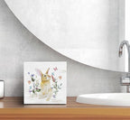 SRADMO Bunny Sign, Cute Bunny's Wood Box Sign Desk Decor, Easter Bunny Gifts for Kids, Easter Theme Wooden Block Box Sign Decoration for Home Office Shelf Table Decor